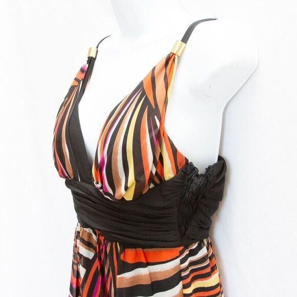 Vgt Y2K Does 70s Colorful Psychedelic Print XOXO Maxi Ring Strappy Dress Size S - Picture 5 of 13